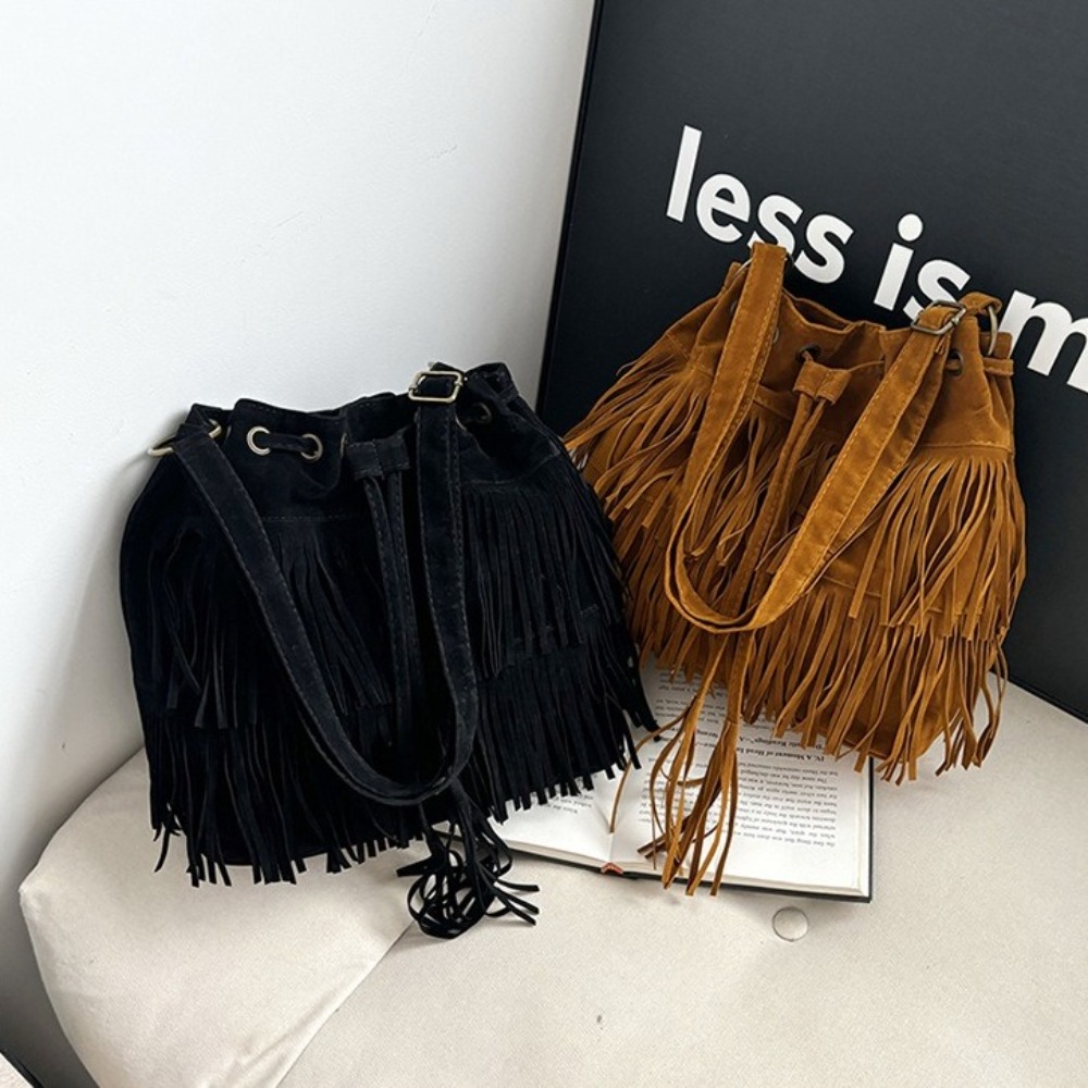 Bucket Bag Suede - Koreanische Quasten-Umhängetasche aus PU-Leder, große Kapazität,