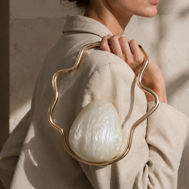 Luxury Bags Gold - Damen Mini-Acryl-Eiertasche, Niedliche Perlen-Abendclutch mit Goldrahmen