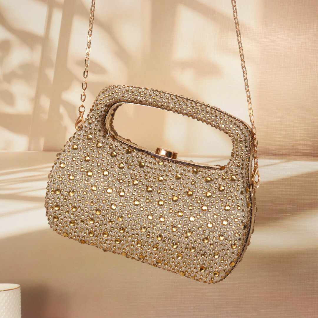 Luxury Bags Gold - Goldglitzernde Luxus-Abendtasche mit Diamant-Strass, elegante Damen-Clutch