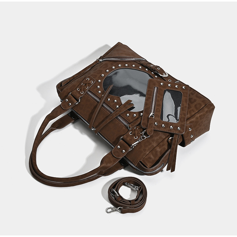 Punk-Leopardenmuster-Nieten-Mo – Bucket Bag Suede Bewertung und Preis