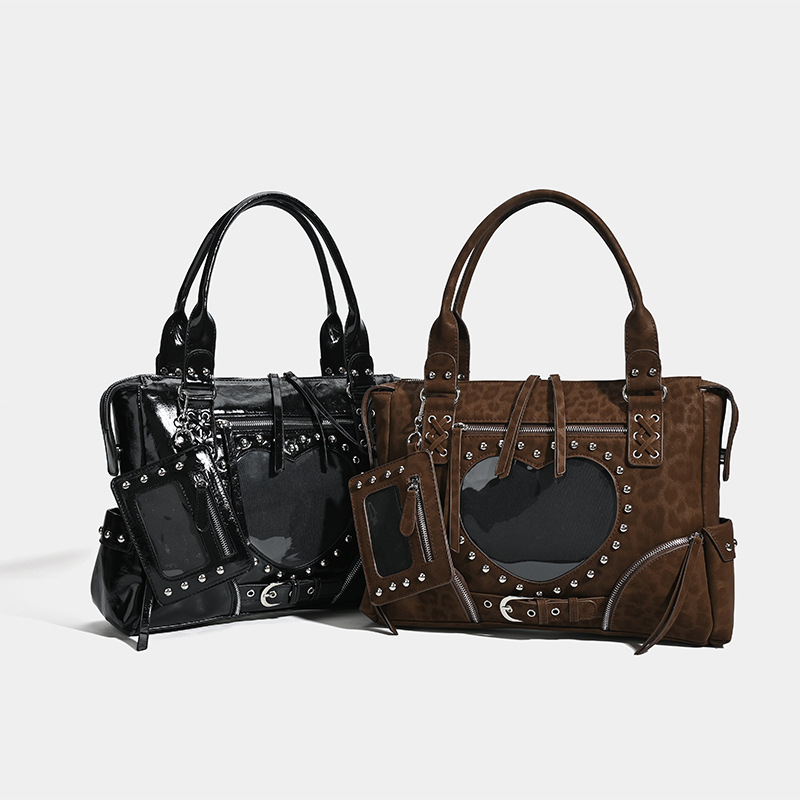 Punk-Leopardenmuster-Nieten-Mo – Bucket Bag Suede Bewertung und Preis