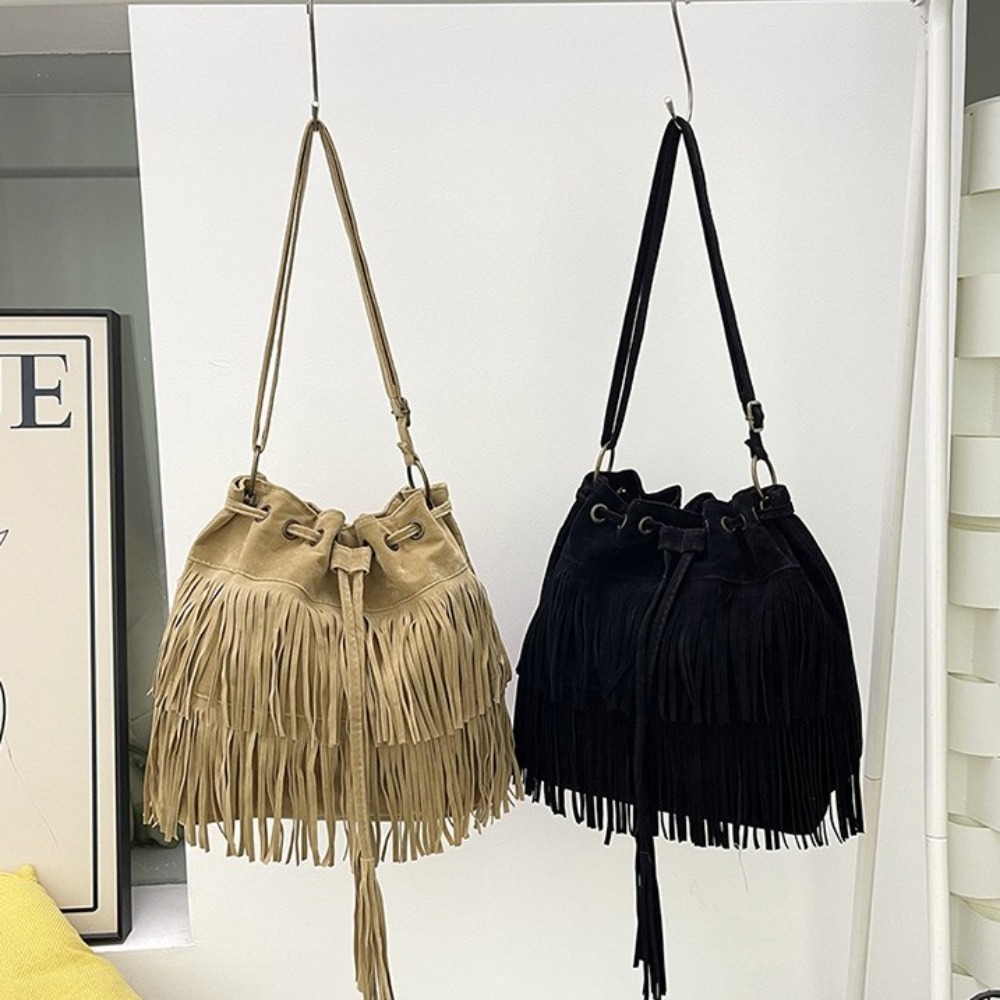 Koreanische Quasten-Umhängetas – Bucket Bag Suede Bewertung und Preis